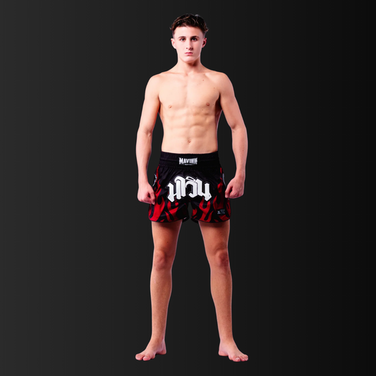 Mavinn Muay Thai Shorts - Muay Thai Runs the Future - Red Flames