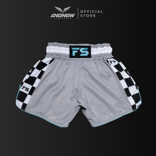 InFightStyle Finish Line Grey Pastel Blue Muay Thai Shorts