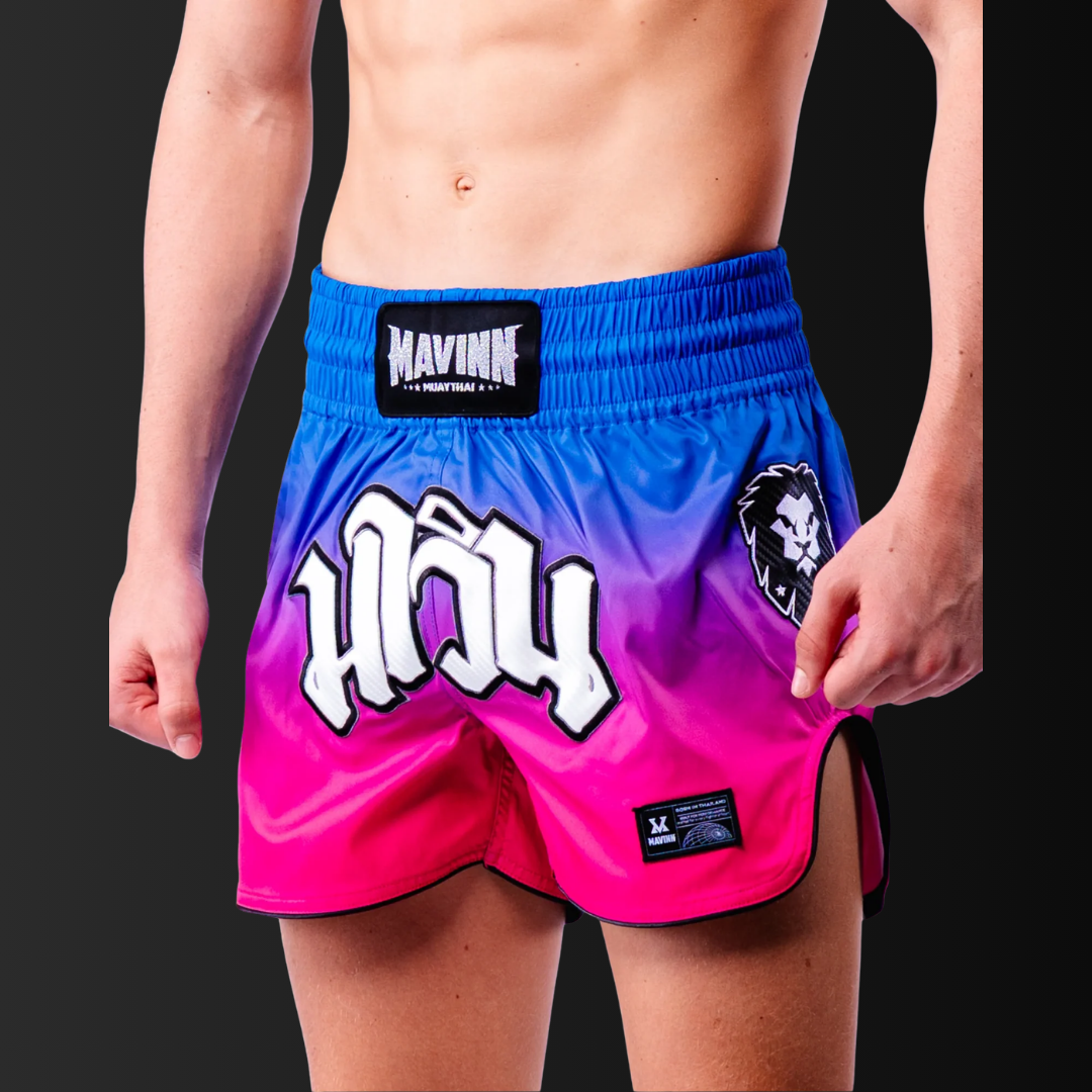 Mavinn Muay Thai Shorts - Muay Thai Runs the Future Blue-Pink