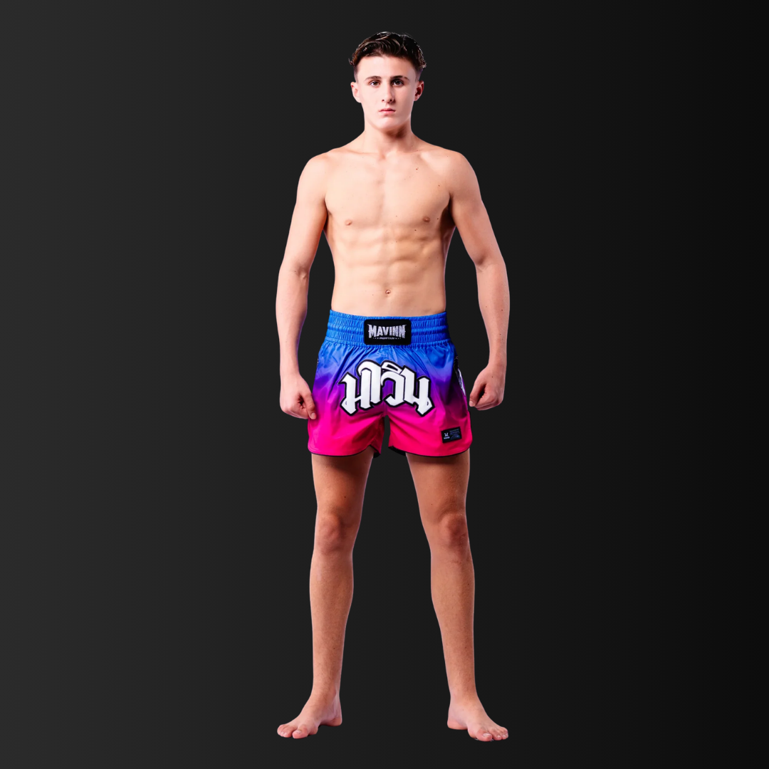 Mavinn Muay Thai Shorts - Muay Thai Runs the Future Blue-Pink