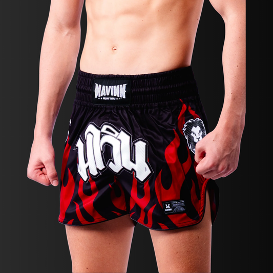 Mavinn Muay Thai Shorts - Muay Thai Runs the Future - Red Flames