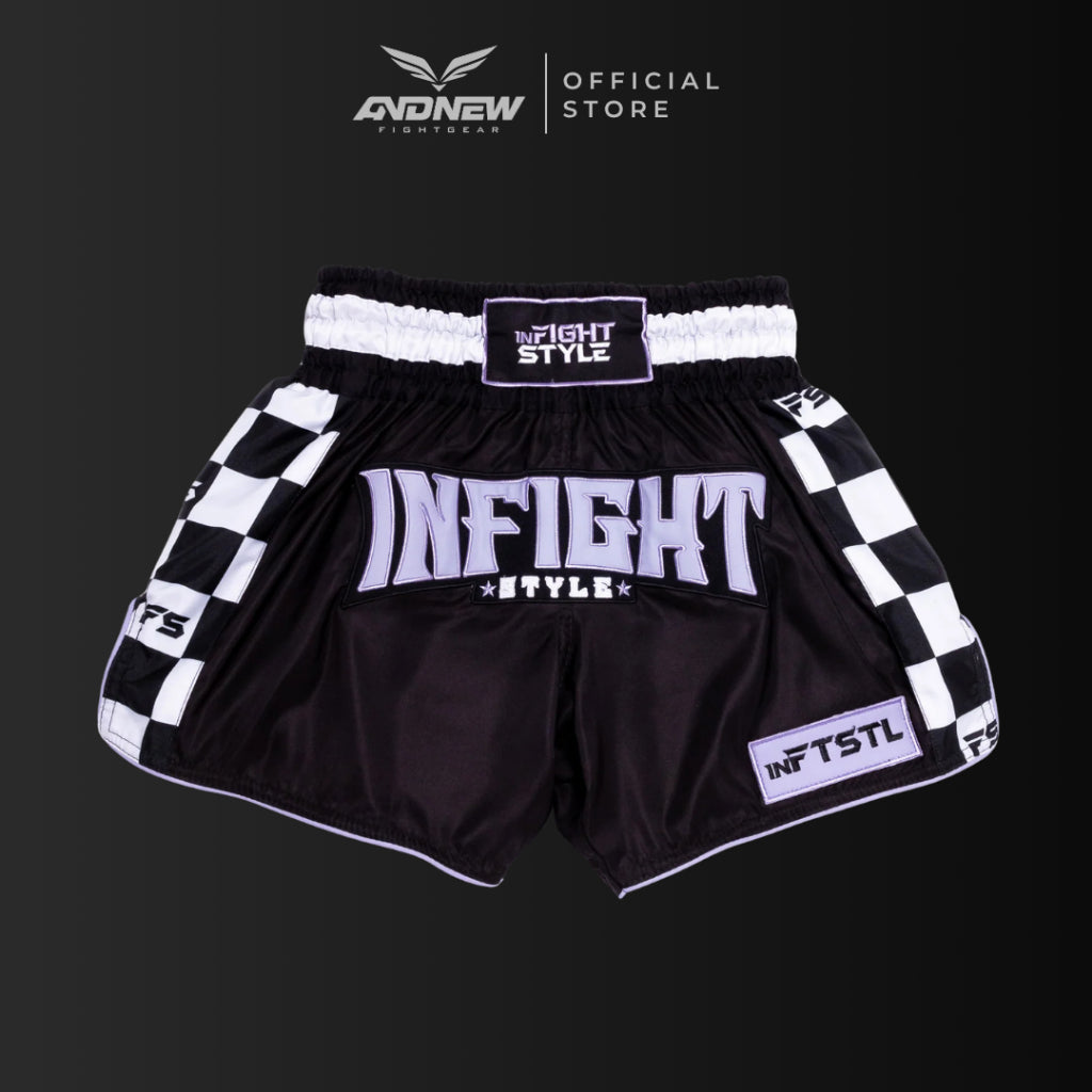 InFightStyle Finish Line Black Pastel Purple Muay Thai Shorts