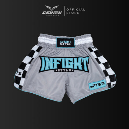 InFightStyle Finish Line Grey Pastel Blue Muay Thai Shorts