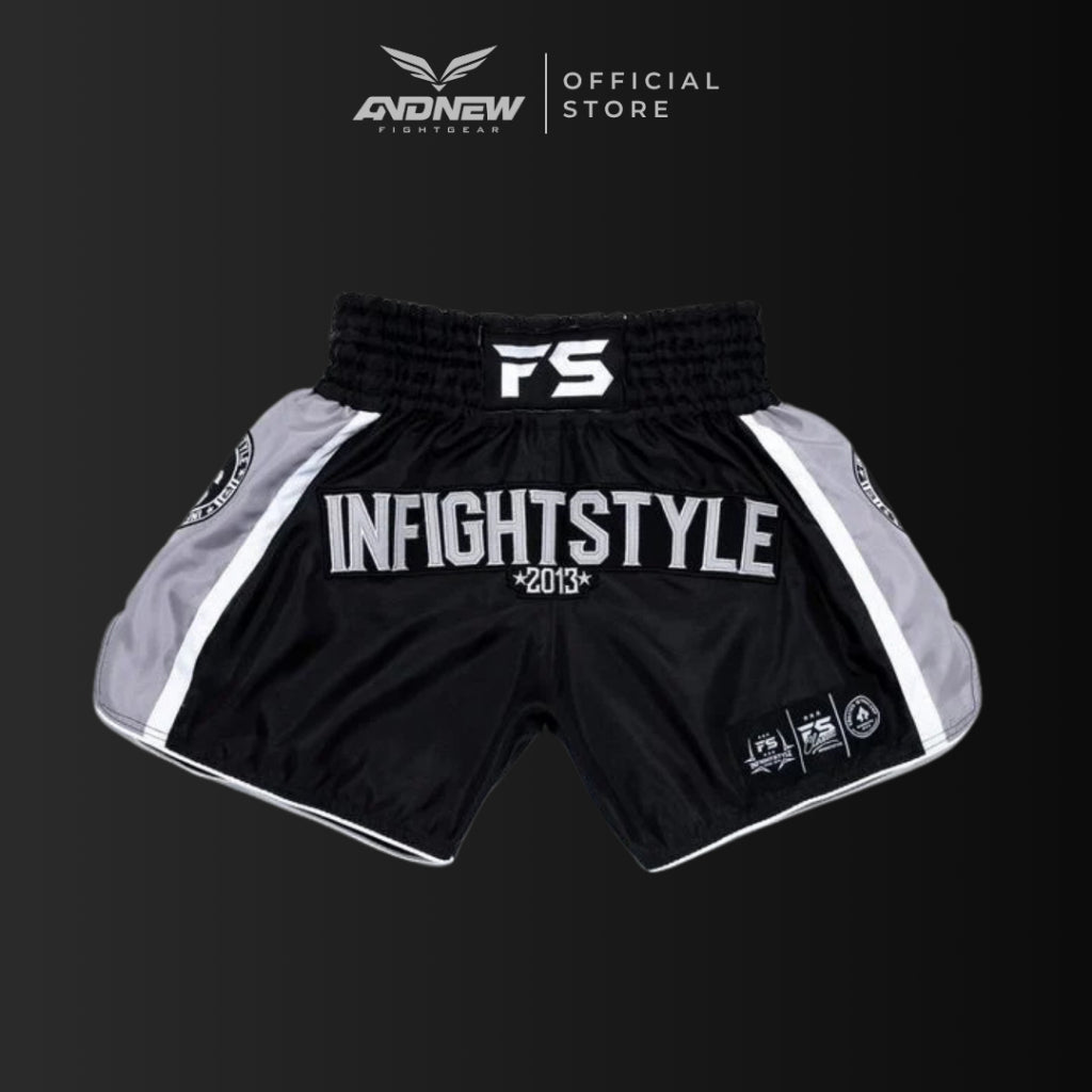 Infightstyle FS Premium Ivy Retro Black Gray Muay Thai Shorts